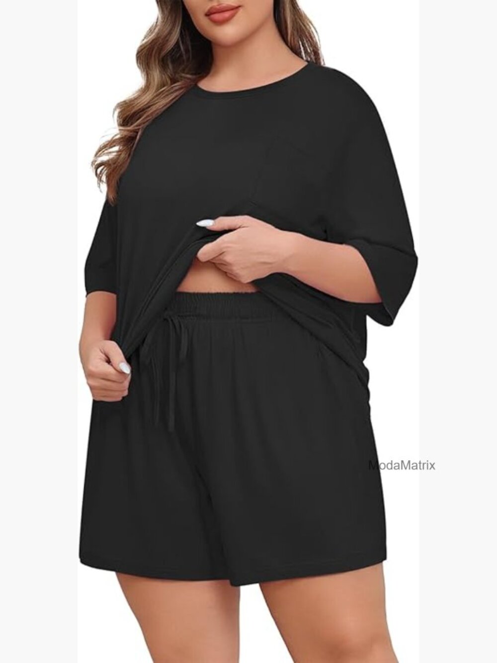 Plus Size Pajama Set 2 Piece Soft Short Sleeve with Pockets Knit Lounge Set